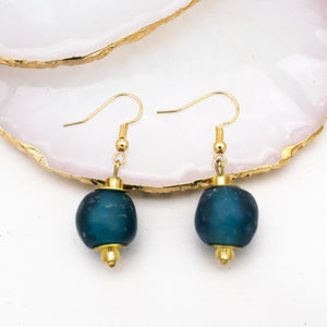 Recycled Glass Swing earring - Teal