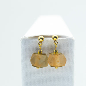 Recycled Glass Citrine Zodiac Birthstone Earrings (November) (Silver or Gold)