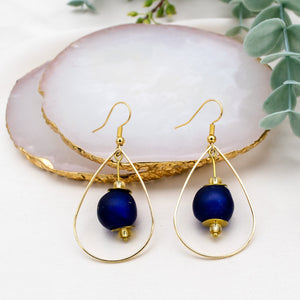 Recycled Glass Teardrop earring - Navy