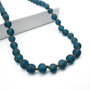 Recycled Glass Long single strand necklace - Teal