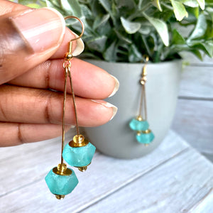 Recycled Glass Double drop earring - Turquoise