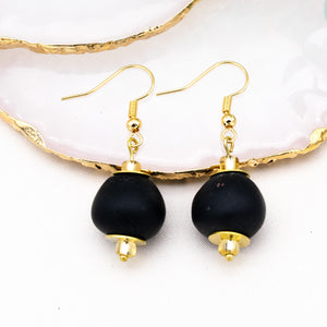 Recycled Glass Swing earring - Black (Silver or Gold)