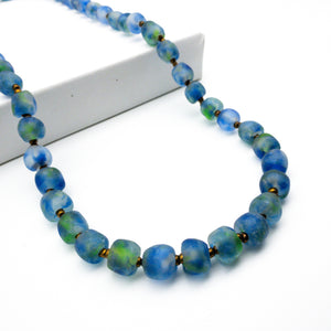 Recycled Glass Long single strand necklace - Ocean