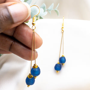 Recycled Glass Double drop earring - Sapphire