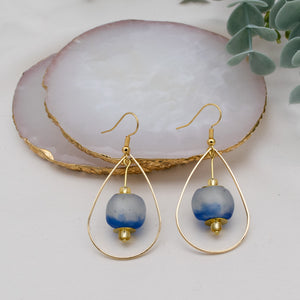 Recycled Glass Teardrop earring - Sky Blue (Silver or Gold)