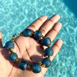 (Wholesale) Teal Recycled Glass Bracelet