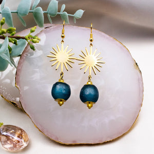 Recycled Glass Radiant earring - Teal