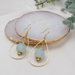 Recycled Glass Teardrop earring - Ice Blue (Silver or Gold)