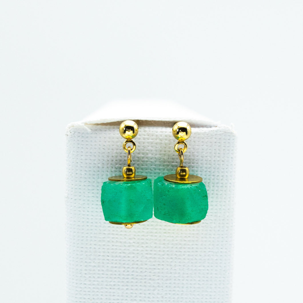 Recycled Glass Green Garnet Zodiac Birthstone Earrings (January) (Silver or Gold)