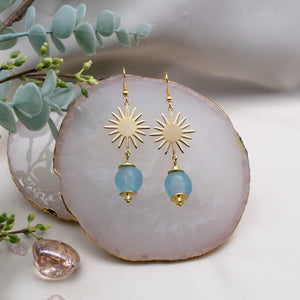 Recycled Glass Radiant earring - Cyan