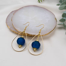Load image into Gallery viewer, Recycled Glass Teardrop earring - Cobalt (Silver or Gold)
