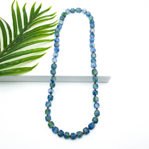 Recycled Glass Long single strand necklace - Ocean