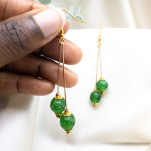 Load image into Gallery viewer, Recycled Glass Double drop earring - Peridot
