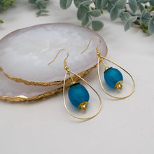 Load image into Gallery viewer, Recycled Glass Teardrop earring - Azure Blue
