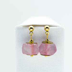 Recycled Glass Soft Ruby Zodiac Birthstone Earrings (July) (Silver or Gold)