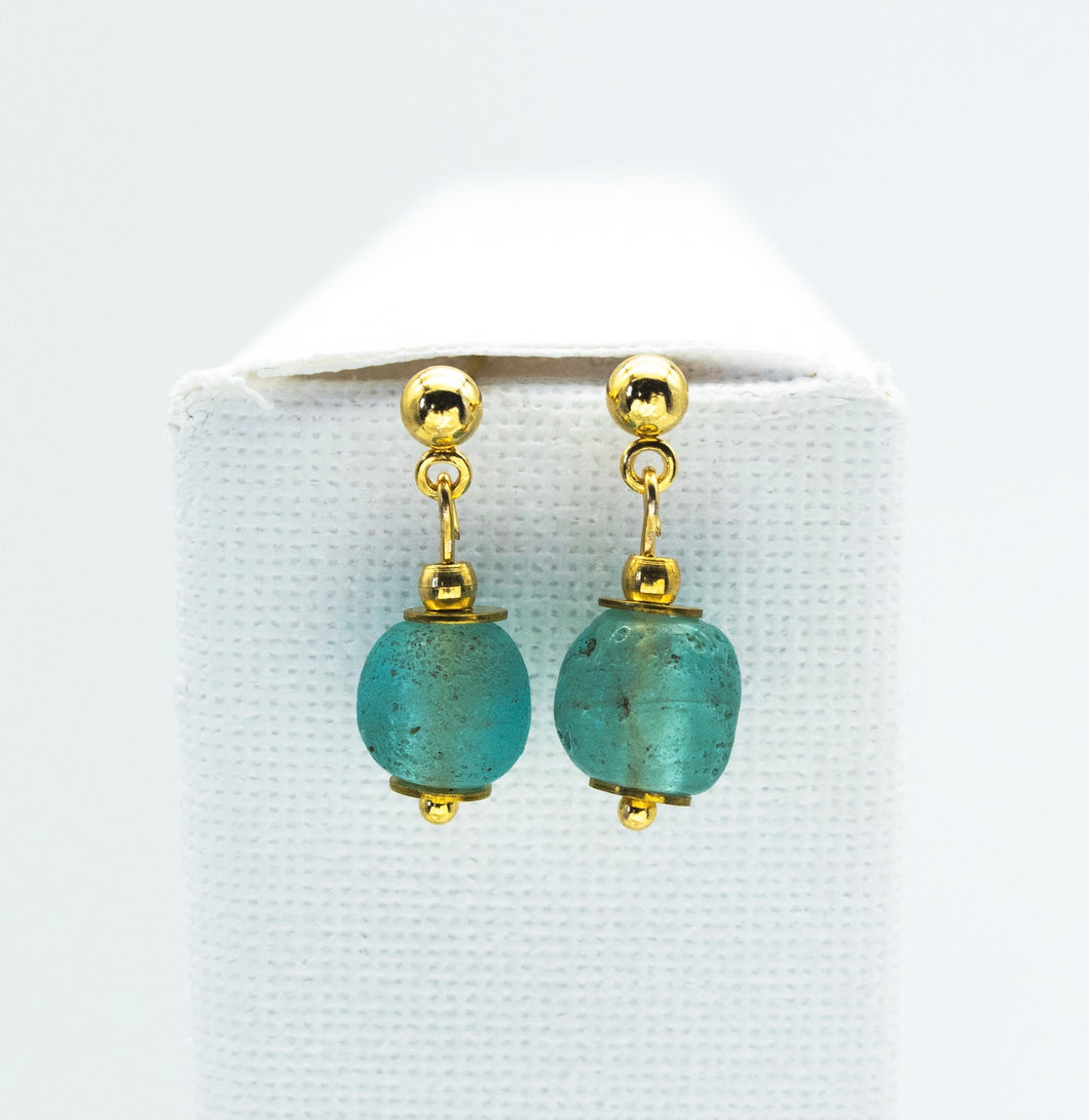 Recycled Glass Aquamarine Zodiac Birthstone Earrings (March)
