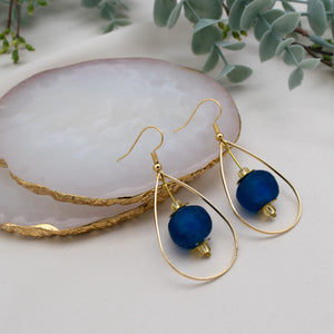 Recycled Glass Teardrop earring - Cobalt