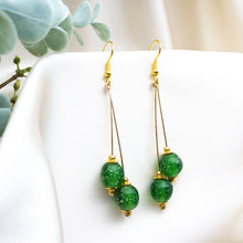 Load image into Gallery viewer, Recycled Glass Double drop earring - Peridot
