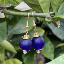 Load image into Gallery viewer, Recycled Glass Swing earring - Navy (Silver or Gold)
