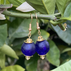 Recycled Glass Swing earring - Navy (Silver or Gold)