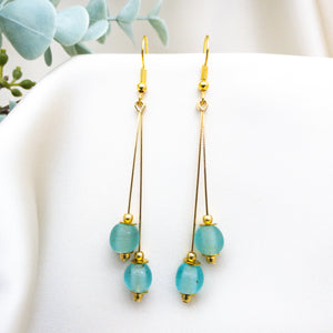 Recycled Glass Double drop earring - Aquamarine