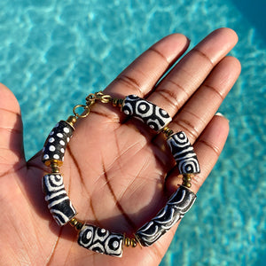 Recycled Glass Black & White Hand Painted Bracelet
