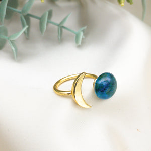 (Wholesale) Recycled Glass Moon Ring - Cobalt
