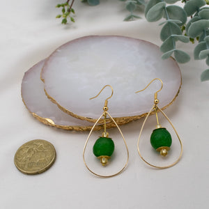 Recycled Glass Teardrop earring - Fern Green