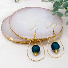 Load image into Gallery viewer, Recycled Glass Teardrop earring - Teal (Silver or Gold)
