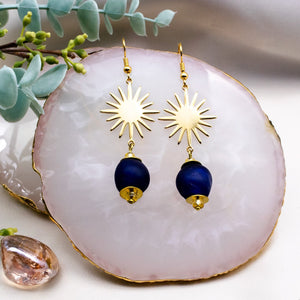 Recycled Glass Radiant earring - Navy
