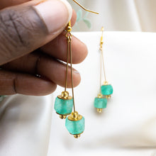 Load image into Gallery viewer, Recycled Glass Double drop earring - Green Garnet
