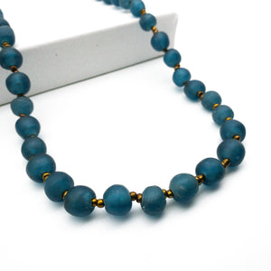 Recycled Glass Long single strand necklace - Teal