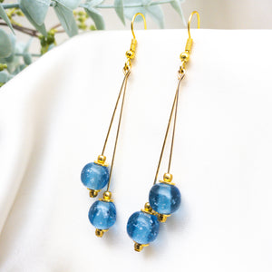 Recycled Glass Double drop earring - Blue Topaz