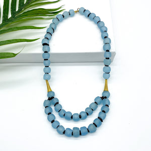 Recycled Glass Medium 'Rise and Shine' necklace - Cyan Blue