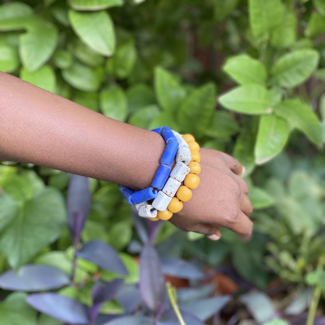 (Wholesale) Triple stack bracelets - Blue, White & Yellow
