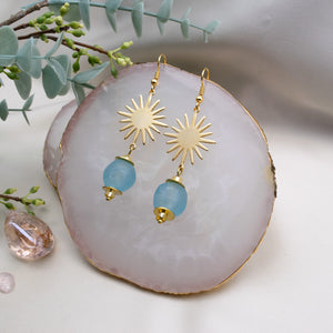Recycled Glass Radiant earring - Cyan
