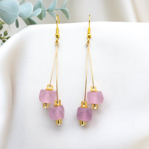 Recycled Glass Double drop earring - Soft Ruby