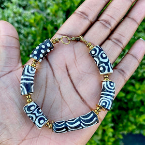 Recycled Glass Black & White Hand Painted Bracelet