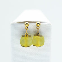 Load image into Gallery viewer, Recycled Glass Yellow Diamond Zodiac Birthstone Earrings (April) (Silver or Gold)
