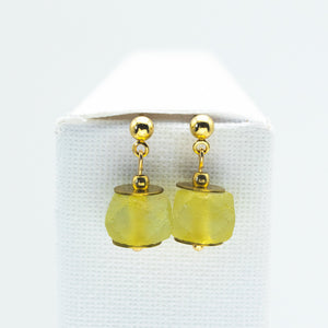 Recycled Glass Yellow Diamond Zodiac Birthstone Earrings (April) (Silver or Gold)