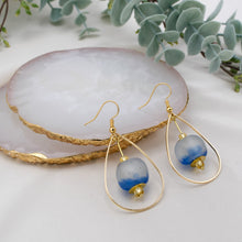 Load image into Gallery viewer, Recycled Glass Teardrop earring - Sky Blue (Silver or Gold)
