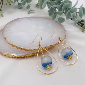 Recycled Glass Teardrop earring - Sky Blue (Silver or Gold)