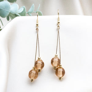 Recycled Glass Double drop earring - Rose Garnet