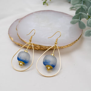 Recycled Glass Teardrop earring - Sky Blue (Silver or Gold)