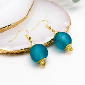 Recycled Glass Swing earring - Azure Blue (Silver or Gold)