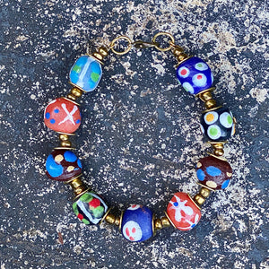 Recycled Glass Round Hand Painted Bracelet