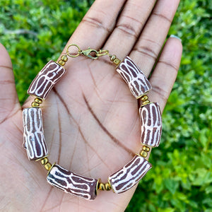 Recycled Glass Pink & Mauve Hand Painted Bracelet