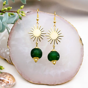 Recycled Glass Radiant earring - Forest Green