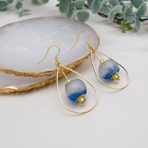 Recycled Glass Teardrop earring - Sky Blue (Silver or Gold)