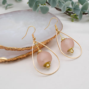 Recycled Glass Teardrop earring - Blush Pink